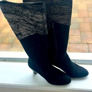 Amalfi by Rangoni Anta tall black cashmere w/ grey accent heeled suede b…